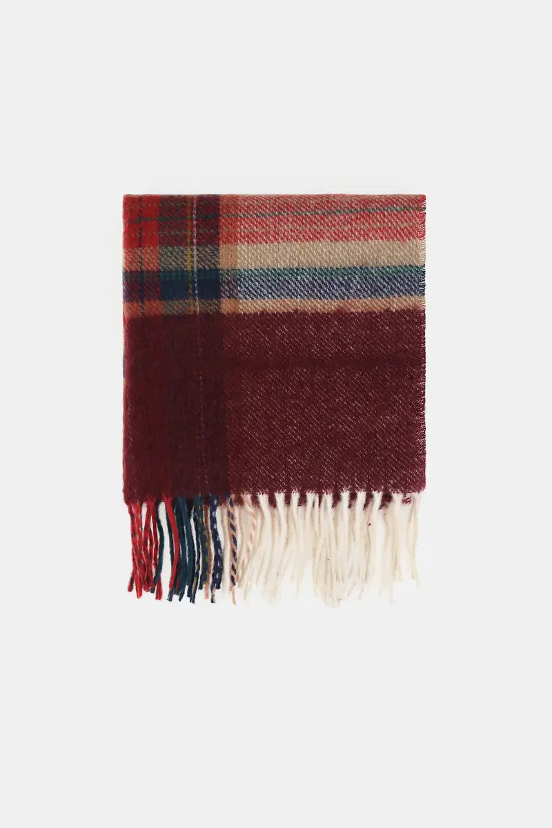 Sciarpa a quadri con frange lunghe Bordeaux
