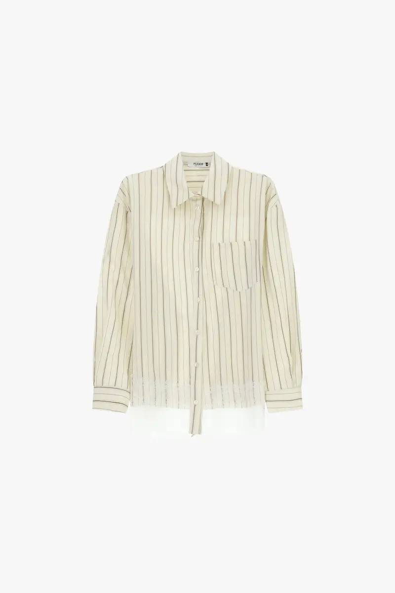 Shirt a righe con dettaglio pizzo sul fondo Ecru