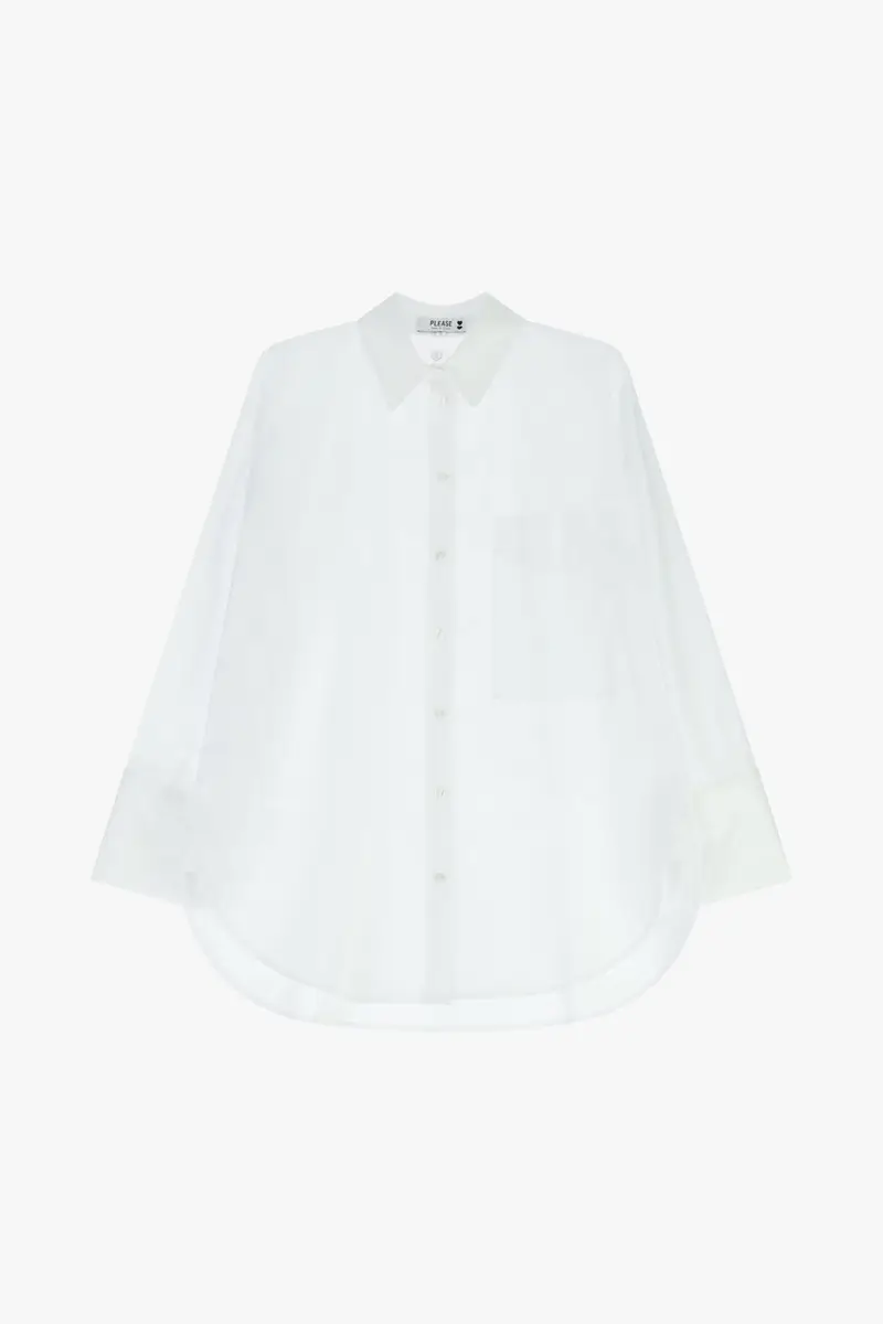 Shirt over con tasca applicata e chiusura frontale Bianco