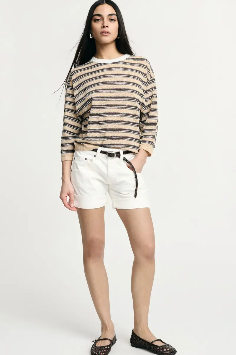 Short monocolour con cinque tasche e orli risvoltati Unbleached miniatura 2