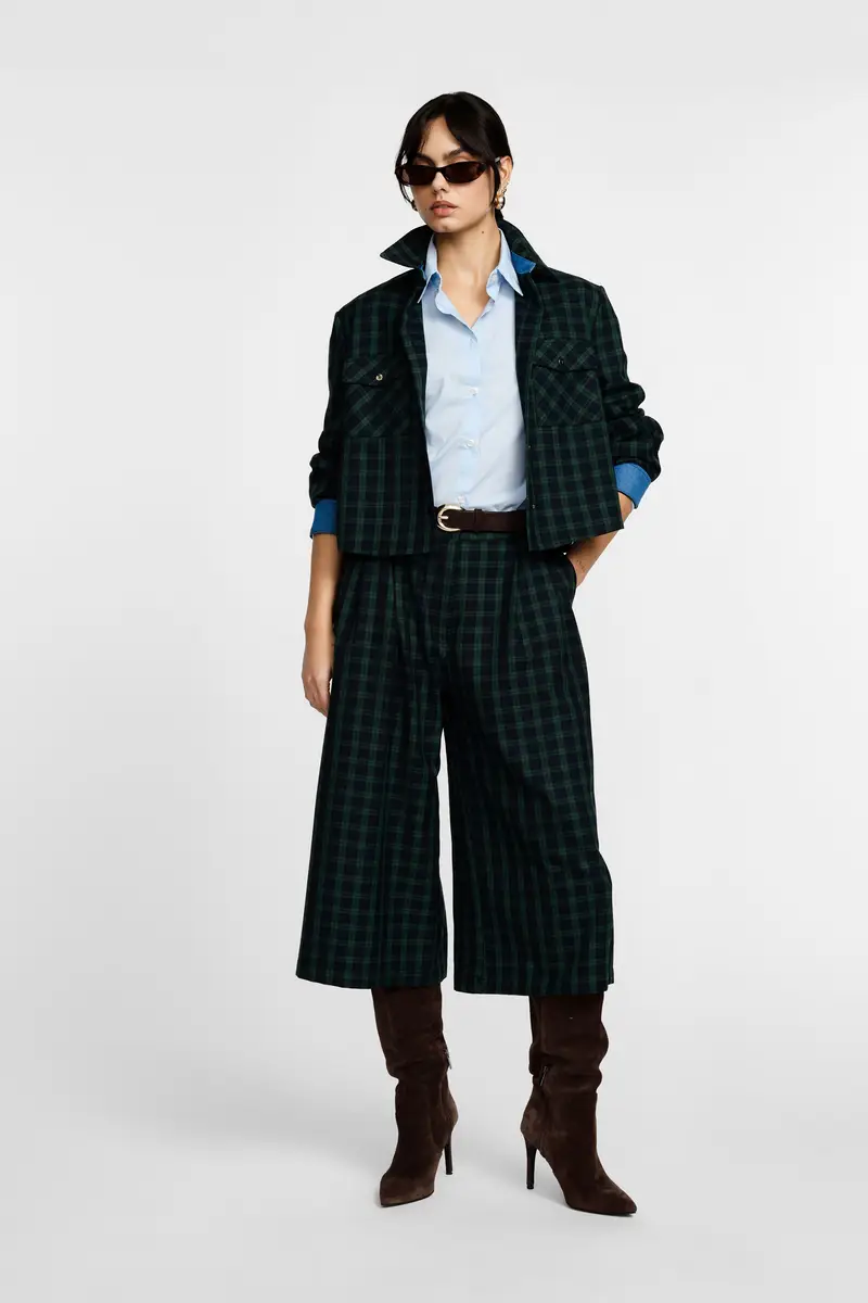 Shorts a quadri vita alta lunghezza al ginocchio Verde miniatura 2