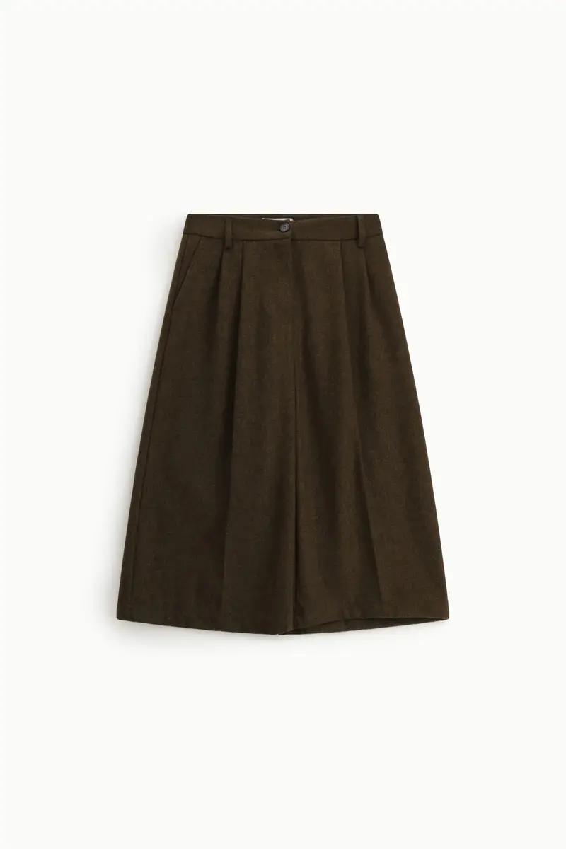 Shorts a vita alta con pinces e gamba ampia Marrone