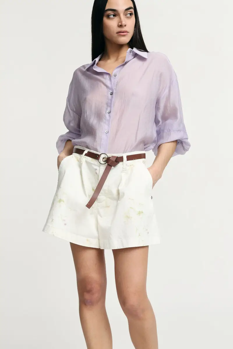 Shorts regular-fit con cintura e stampa delicata Panna miniatura 2