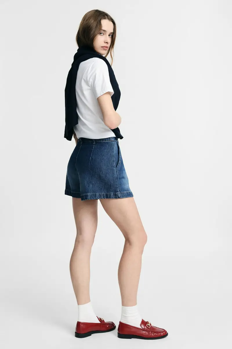 Shorts regular fit denim effetto lavato Blu denim miniatura 3