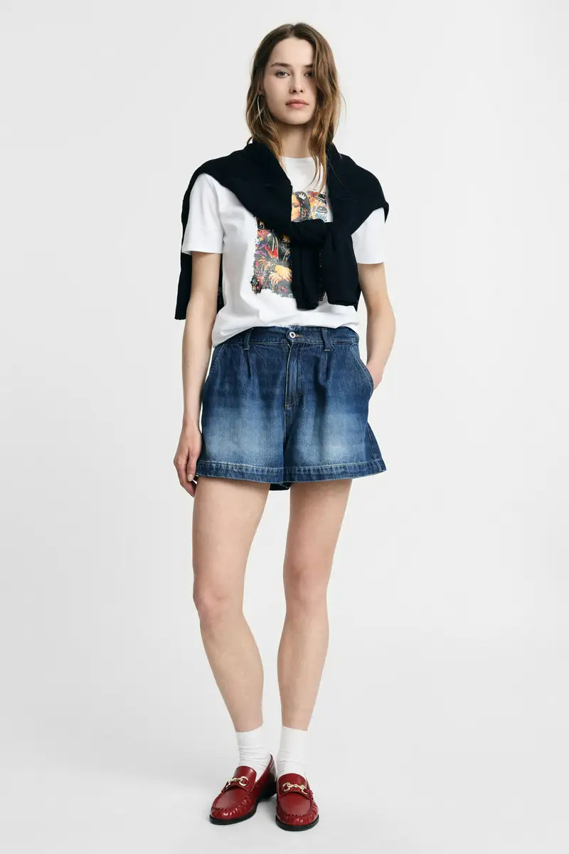 Shorts regular fit denim effetto lavato Blu denim miniatura 4
