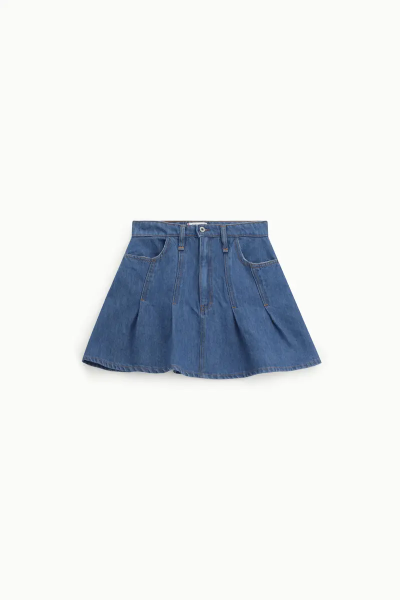 Skorts vita alta con tasche frontali e pieghe Blu denim