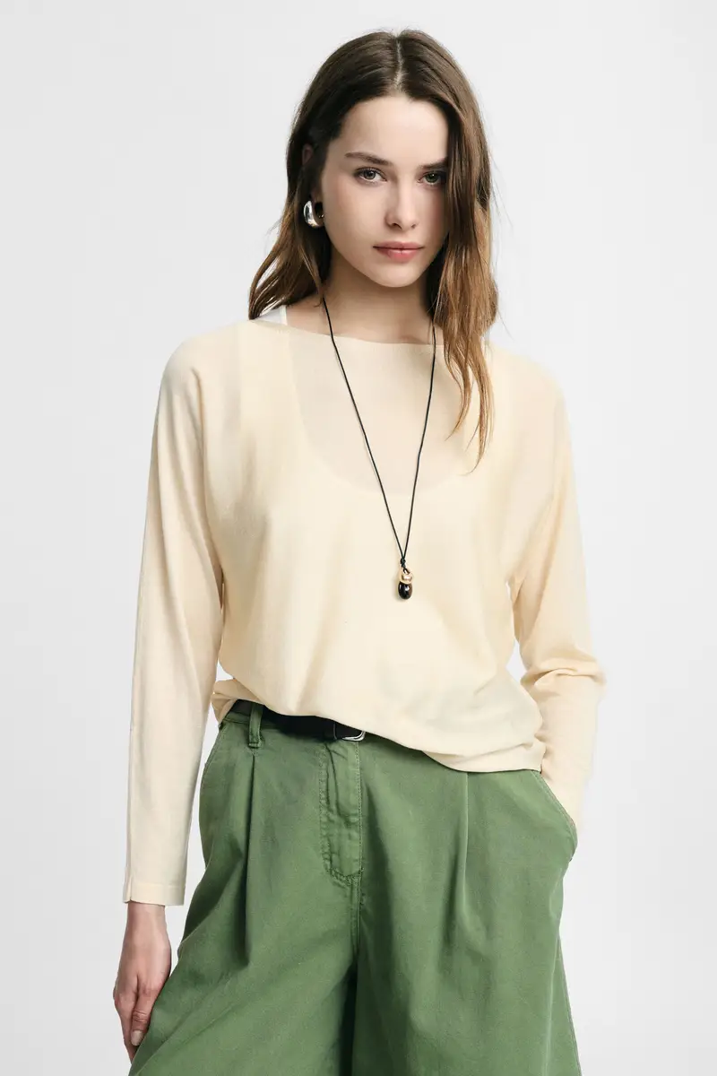 Sweater regular fit scollo barca manica lunga Beige miniatura 2