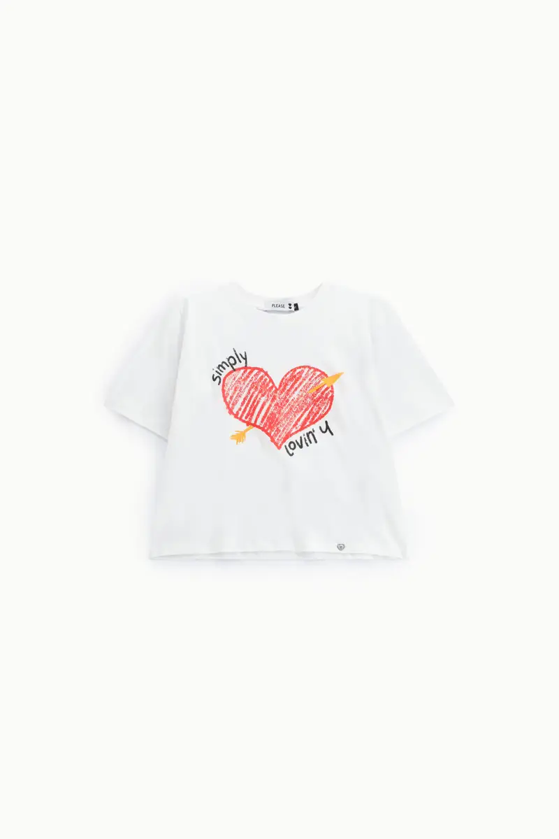 T-shirt corta con stampa cuore e scritta Bianco
