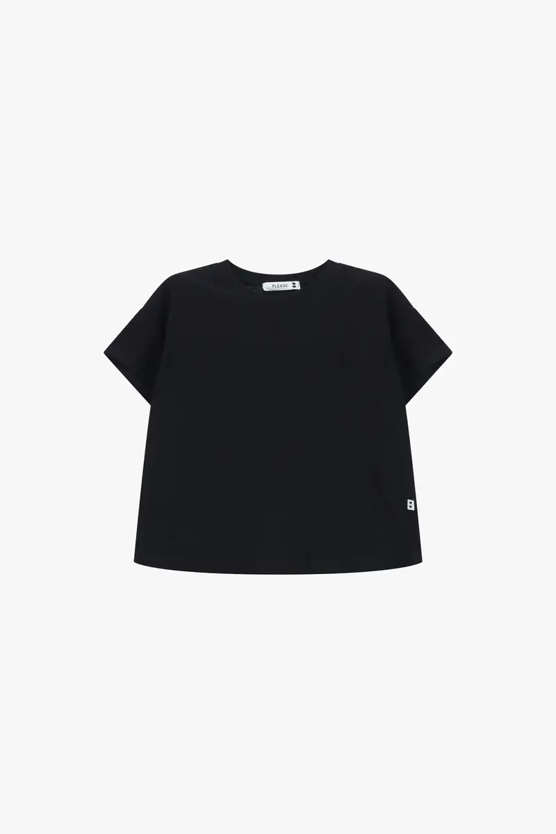 T-shirt cropped regular-fit girocollo a tinta unita Nero