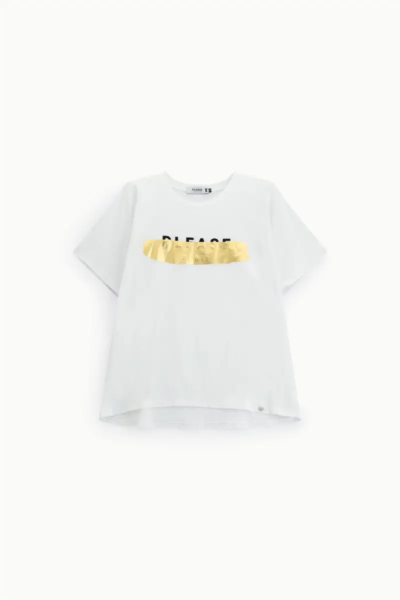 T-shirt stampa frontale dettaglio metallizzato Bianco