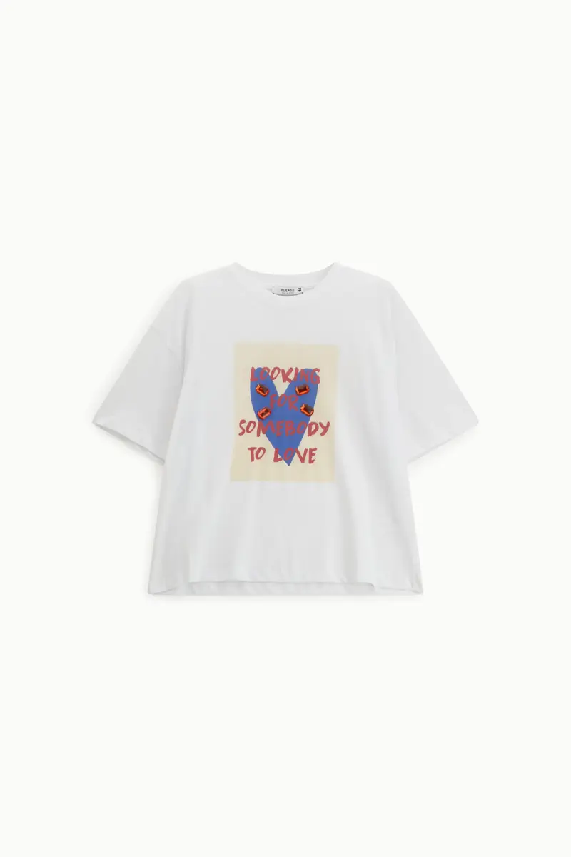 T-shirt stampa frontale fit morbido girocollo Bianco