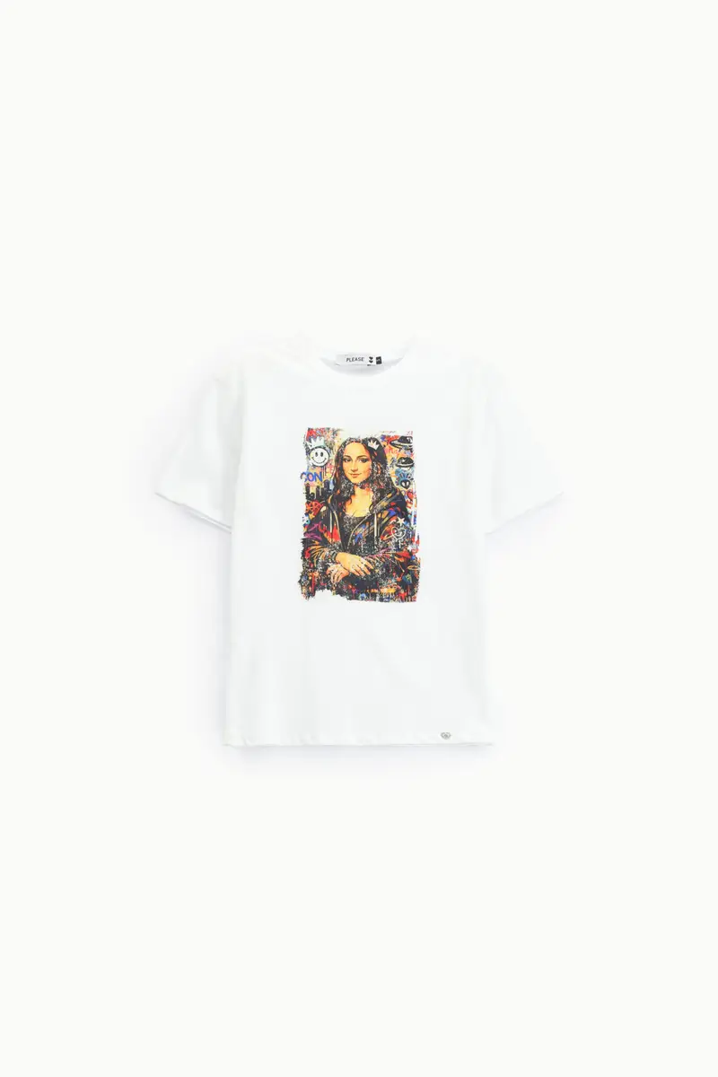 T-shirt stampa frontale regular fit girocollo Bianco
