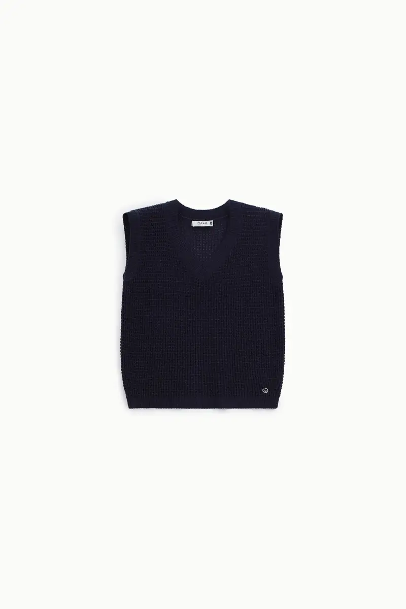 Top a maglia senza maniche con scollo a v Blu