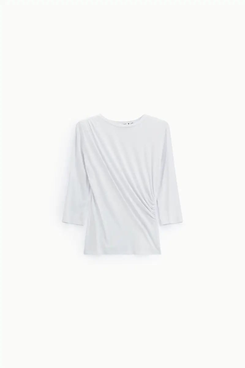 Top con manica 3/4 arricciatura laterale Bianco