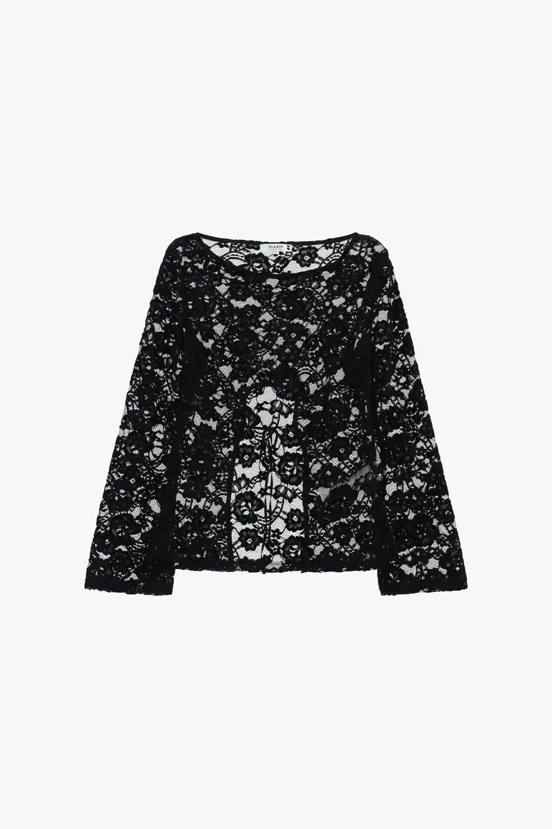 Top in pizzo con maniche lunghe e schiena scoperta Nero