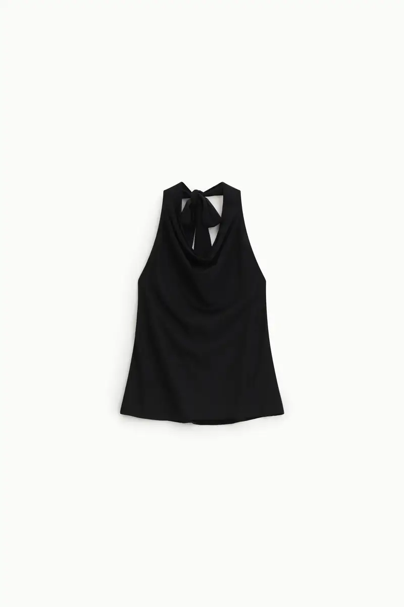 Top scollo all americana con drappeggio e fiocco Nero