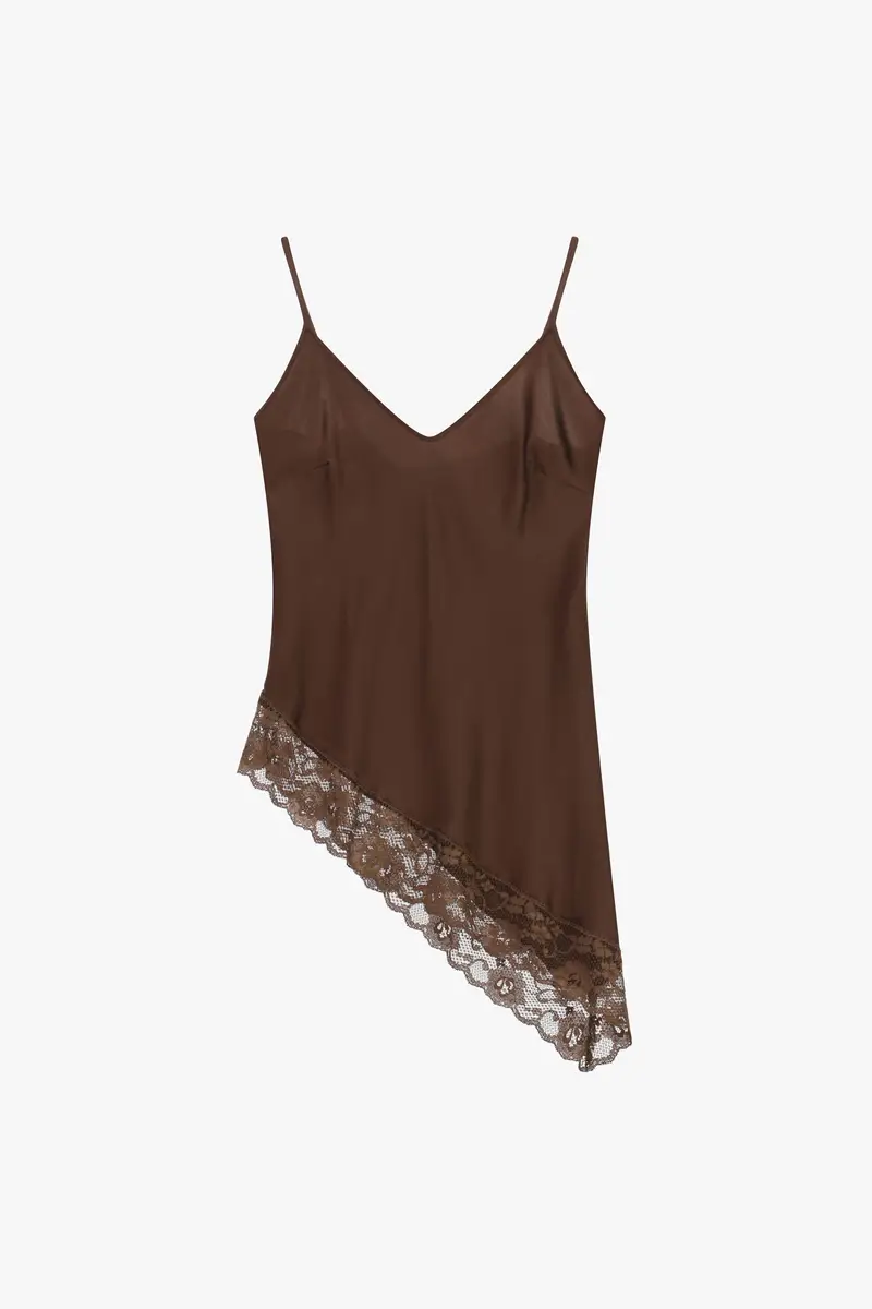 Top spalline sottili scollo a v e bordo in pizzo Moro