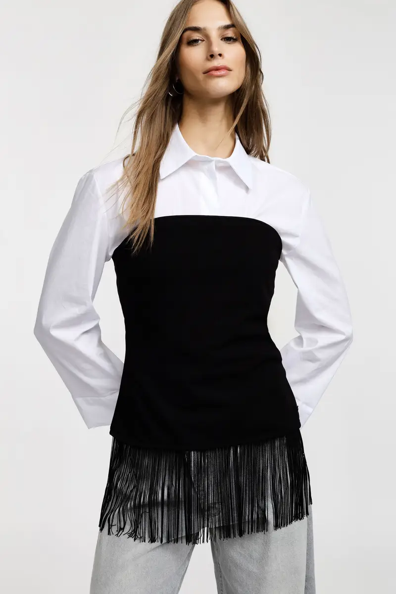 Top tubino con frange decorative sul fondo Nero miniatura 2