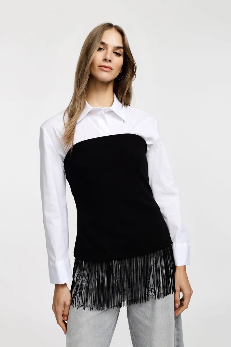 Top tubino con frange decorative sul fondo Nero miniatura 3