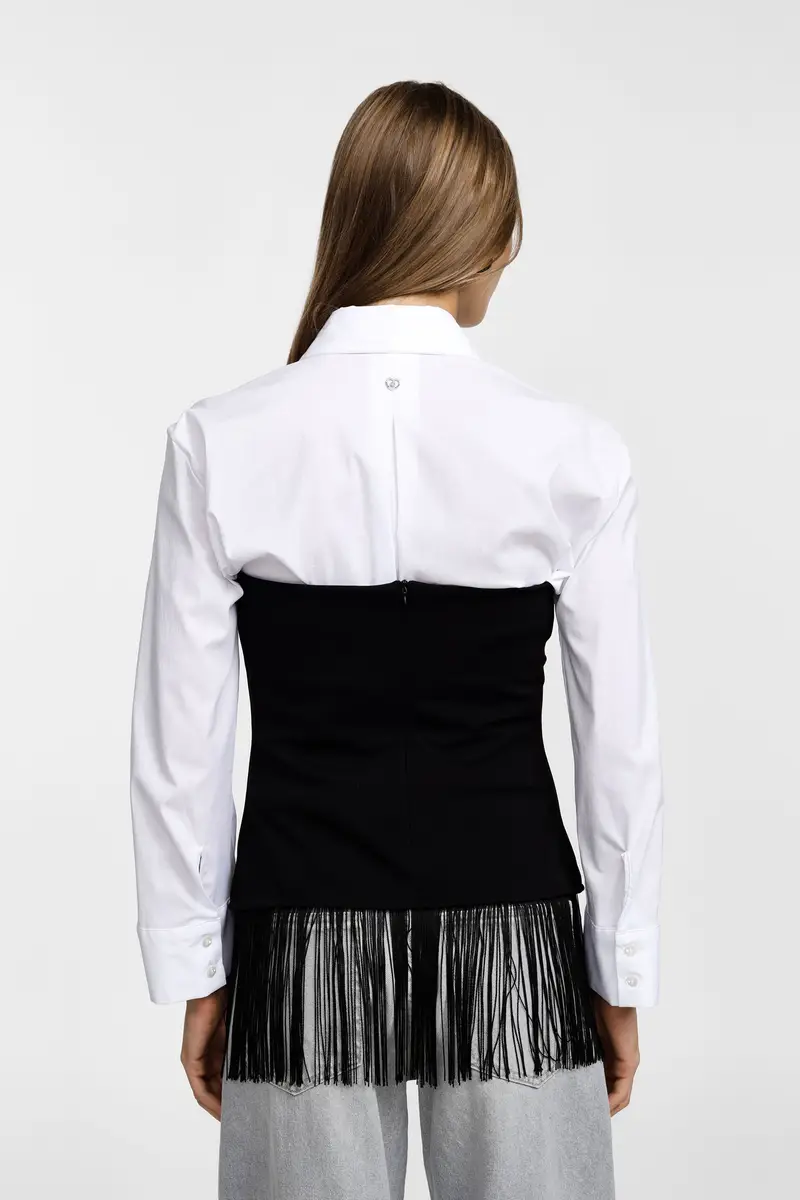 Top tubino con frange decorative sul fondo Nero miniatura 4