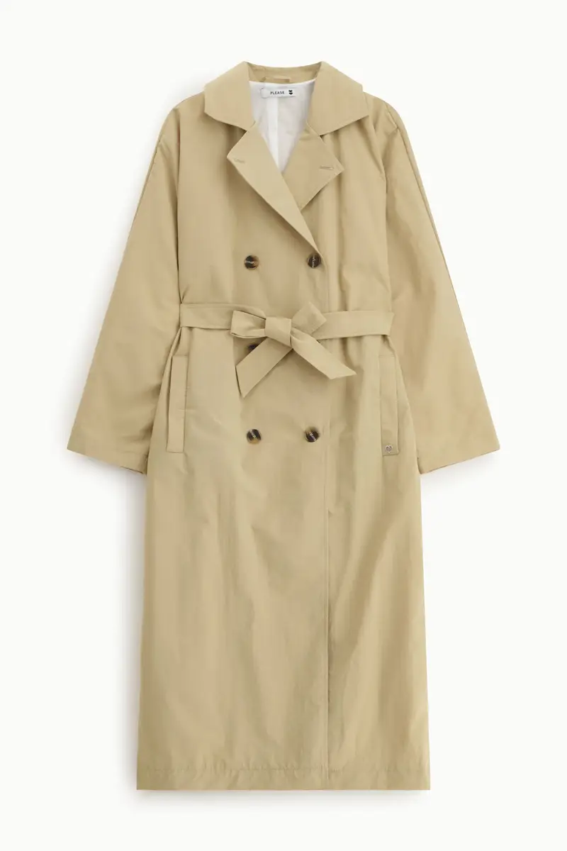 Trench coat lungo con cintura e bottoni Biscotto