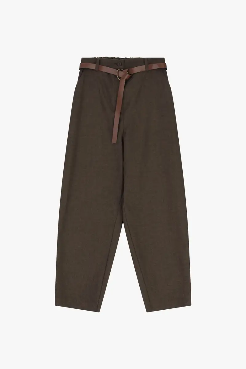 Trousers cropped con cintura e vita alta Cioccolato