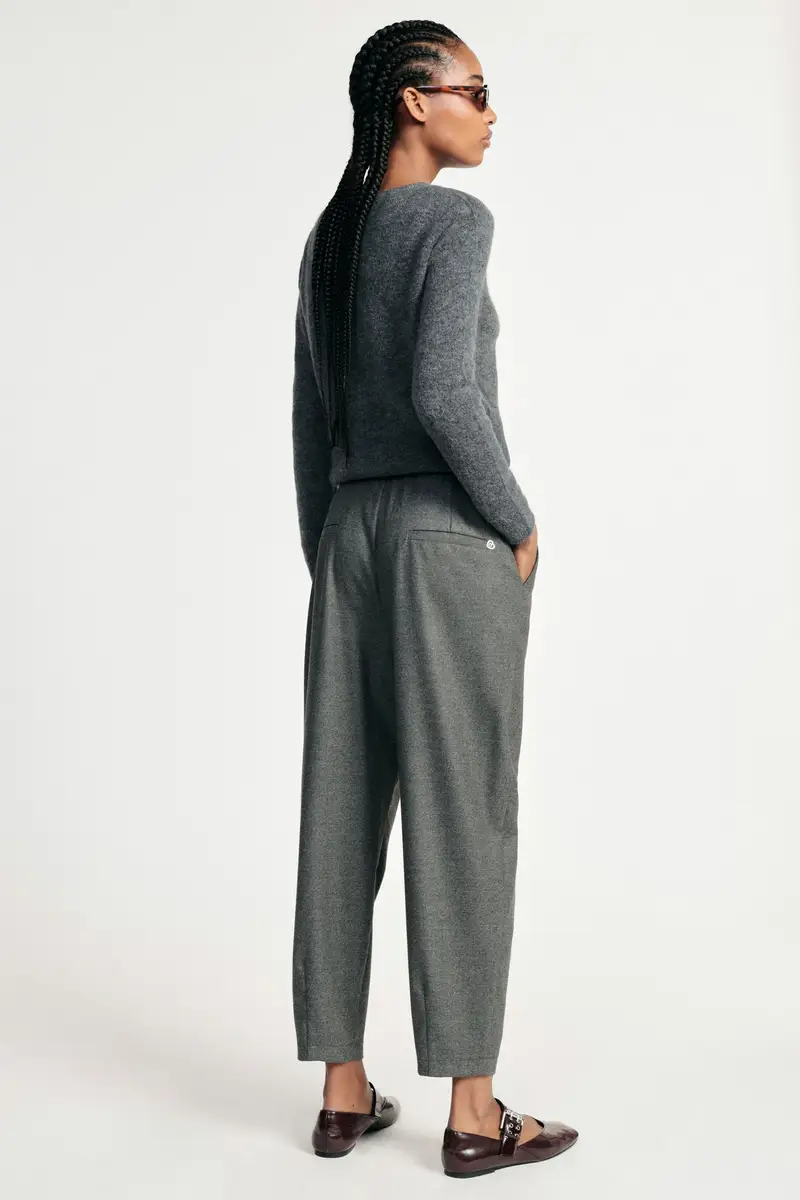 Trousers cropped con cintura e vita alta Grigio medio miniatura 3