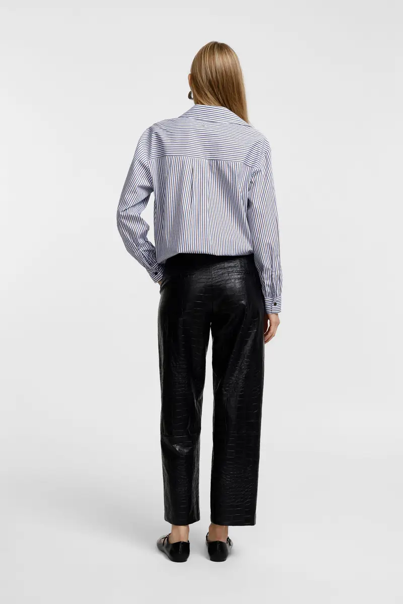 Trousers cropped effetto coccodrillo vita alta Nero miniatura 3