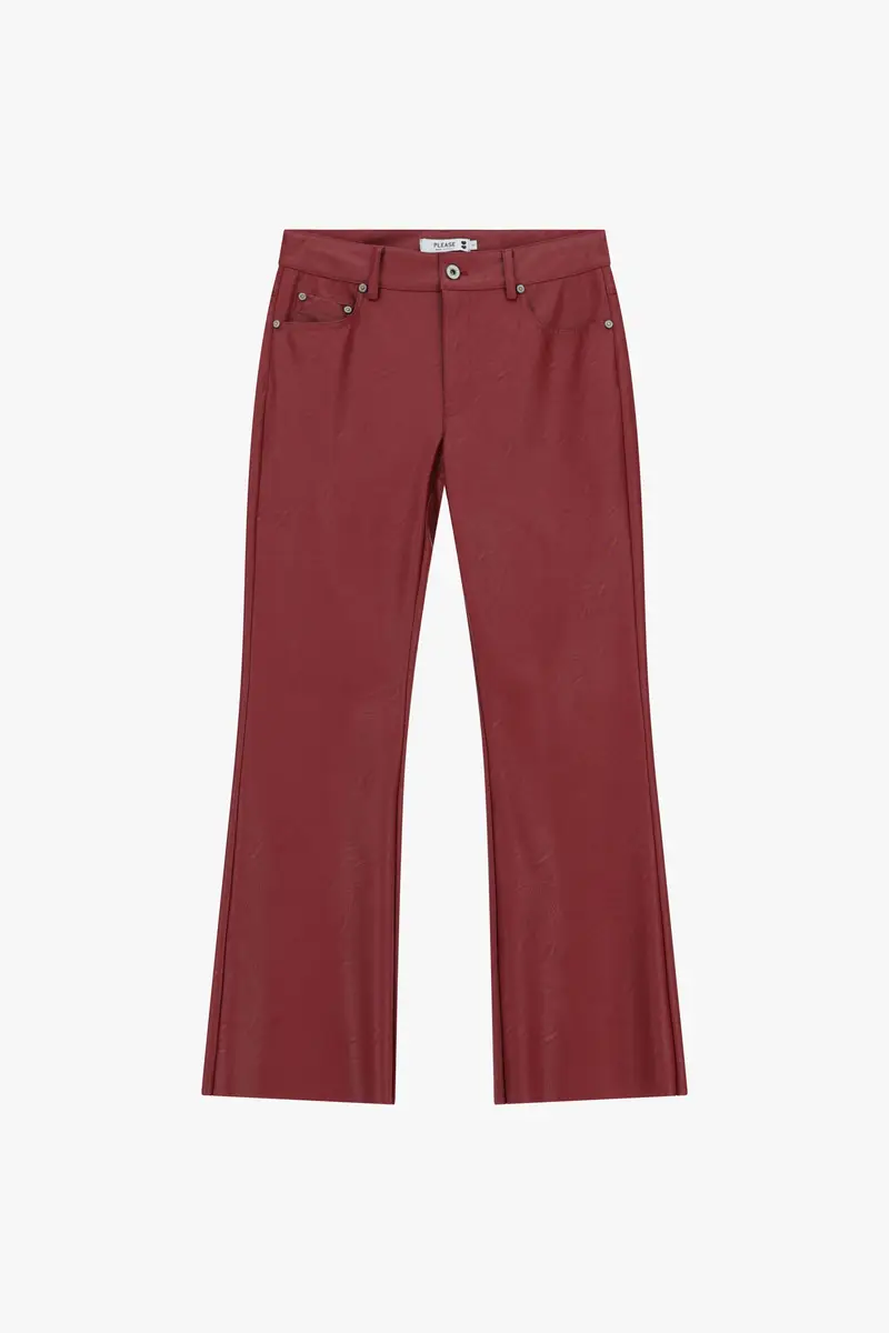 Trousers five tasche effetto pelle gamba dritta Mattone