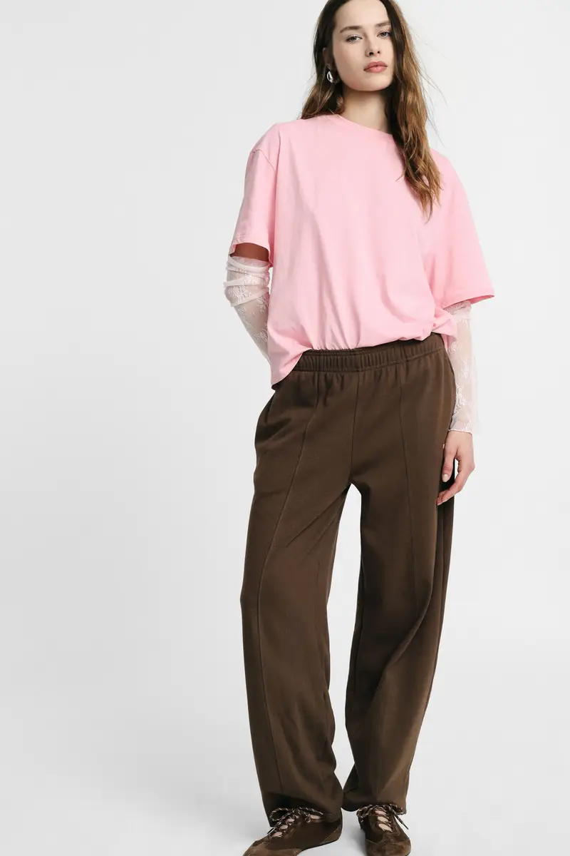 Trousers jogging fit vita alta con cuciture Moro miniatura 2