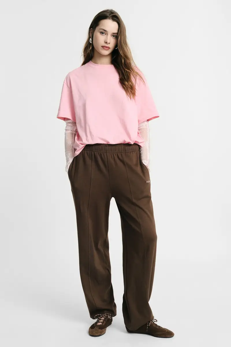 Trousers jogging fit vita alta con cuciture Moro miniatura 4