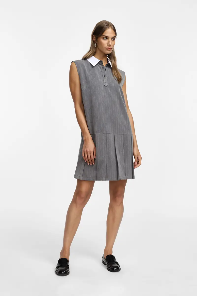 Vestito corto a righe con colletto Grigio chiaro miniatura 2