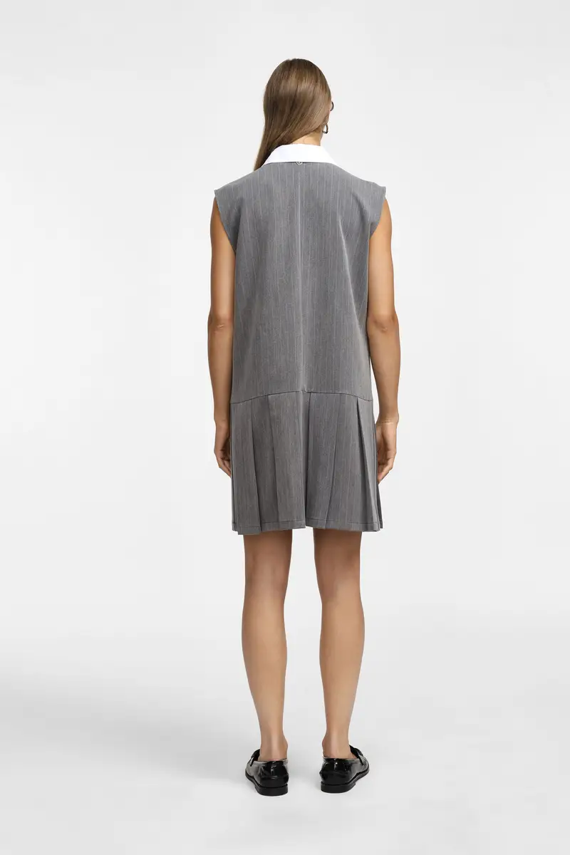 Vestito corto a righe con colletto Grigio chiaro miniatura 3
