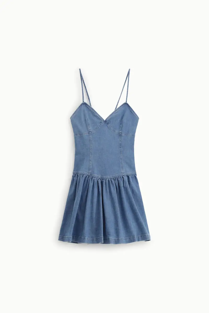 Vestito corto con spalline e scollo a cuore Blu denim