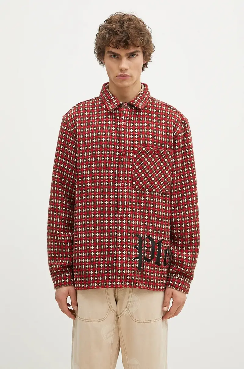 camicia in misto lana Cross Work Shirt colore rosso P24F036