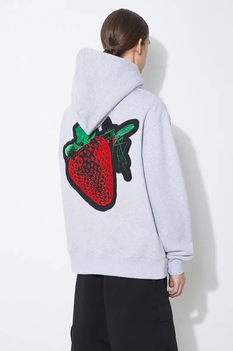 felpa Cafe Hoodie uomo colore grigio con cappuccio con applicazione P24SP026.GREY miniatura 2