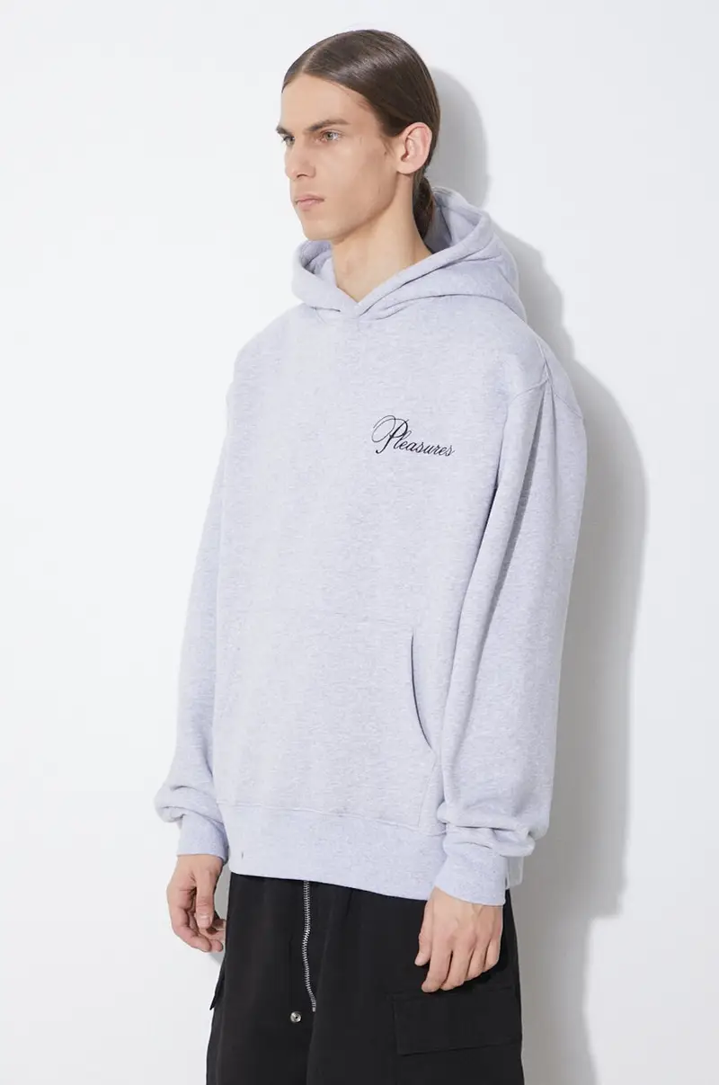 felpa Cafe Hoodie uomo colore grigio con cappuccio con applicazione P24SP026.GREY miniatura 3