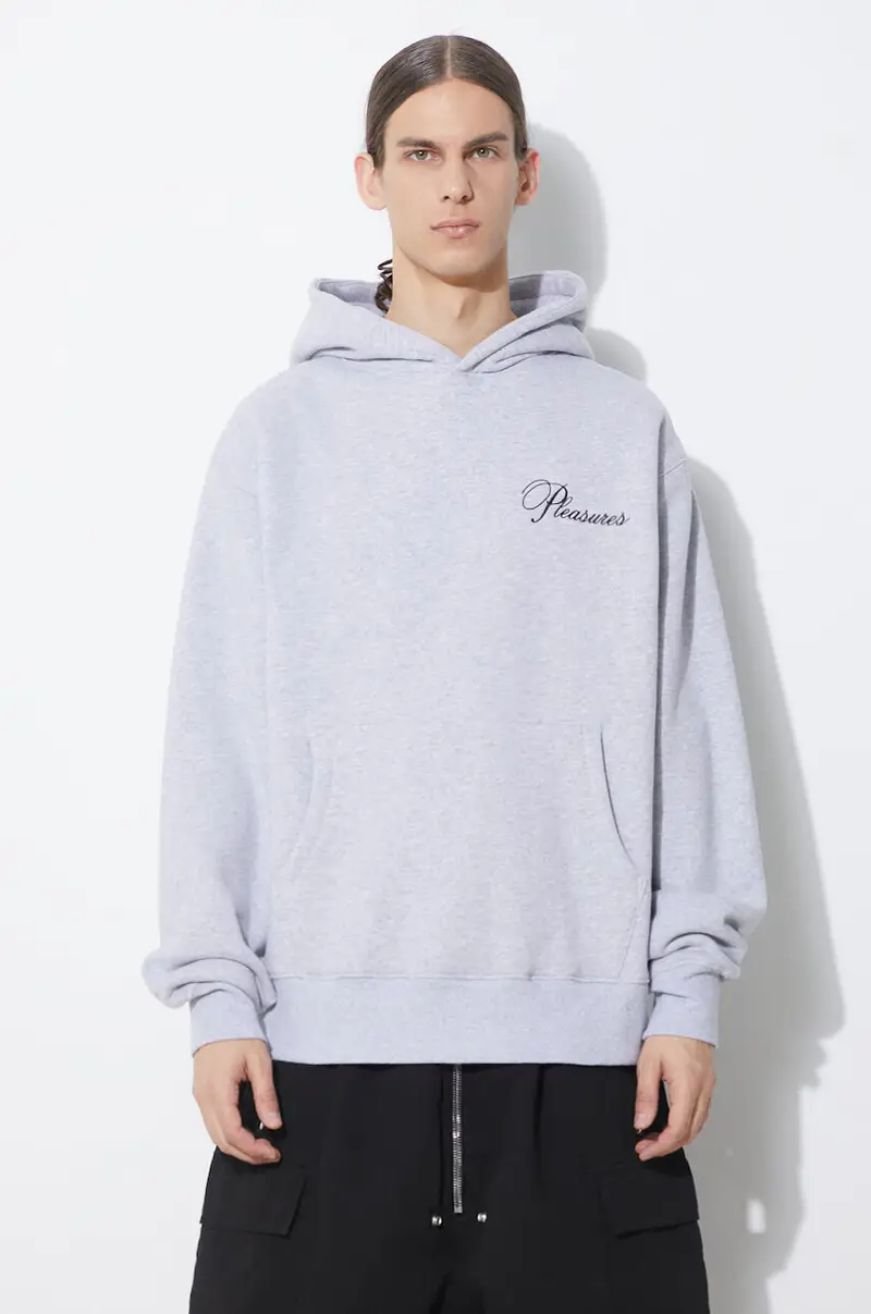 felpa Cafe Hoodie uomo colore grigio con cappuccio con applicazione P24SP026.GREY
