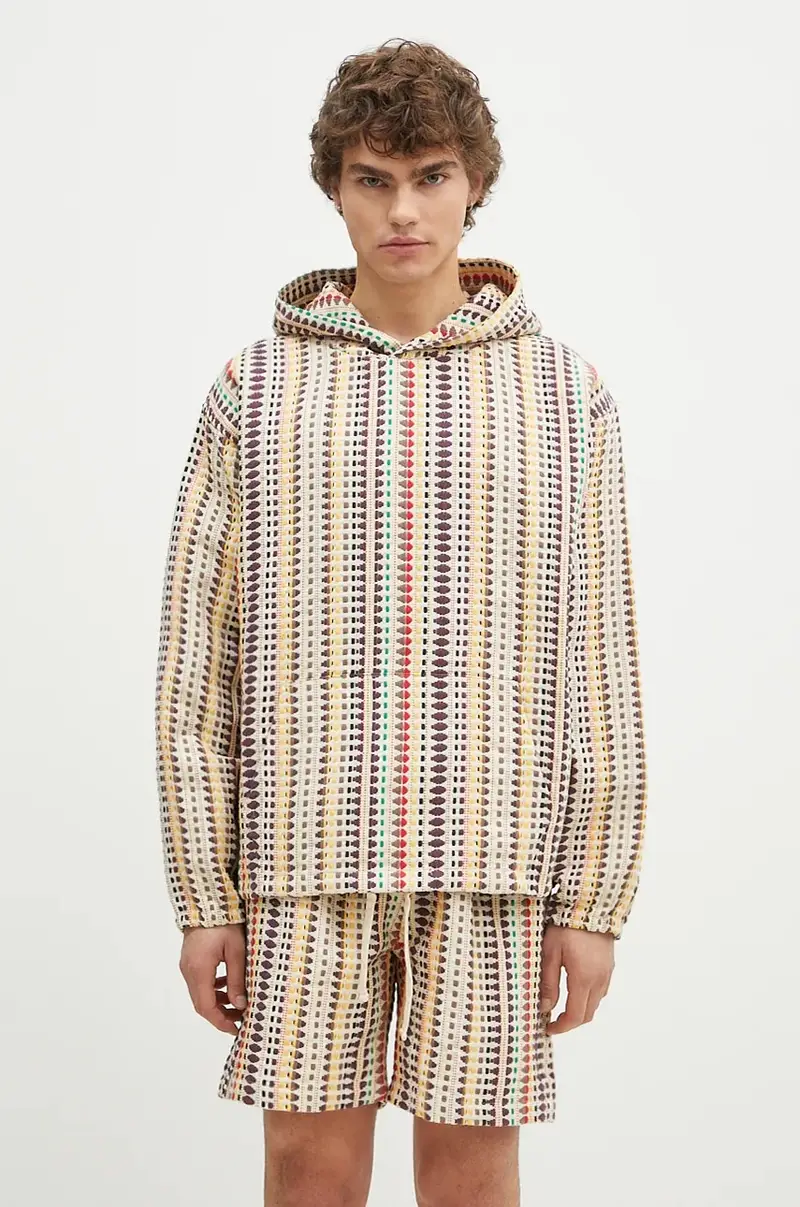 felpa in cotone Stitch Poncho Hoodie uomo colore beige con cappuccio P24F052