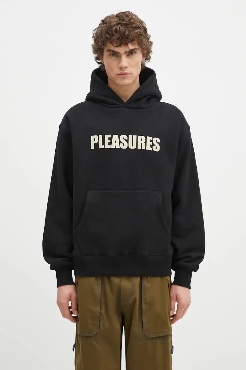 felpa Wave Quilted uomo colore nero con cappuccio con applicazione P24W007