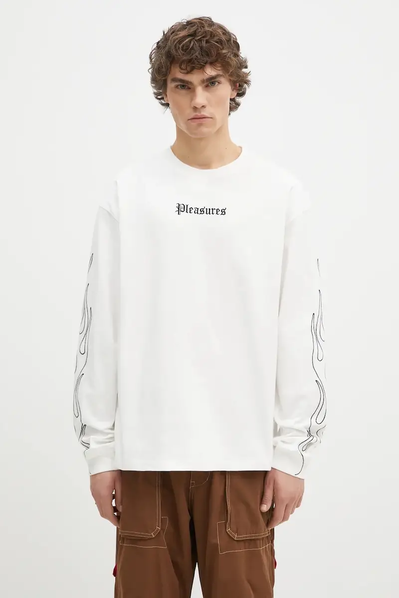 top a maniche lunghe in cotone Fiery Heavyweight Longsleeve colore bianco con applicazione P24W027