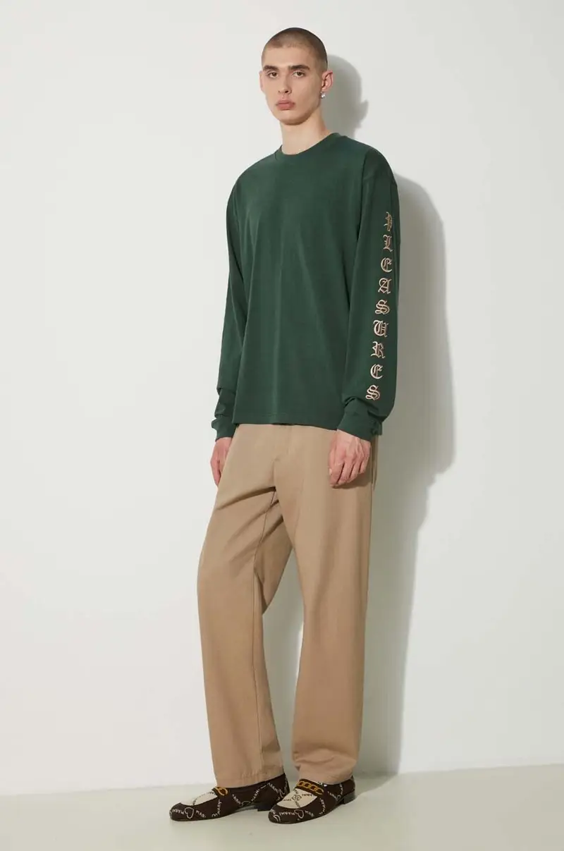top a maniche lunghe in cotone Oe Long Sleeve colore verde con applicazione P24SU008-GREEN