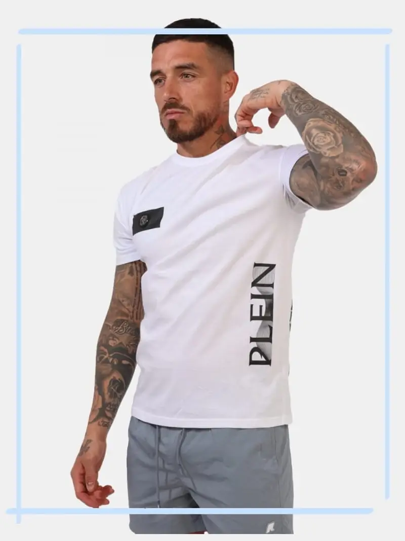 Plein Sport tshirt bianca uomo maxi logo lettering a contrasto