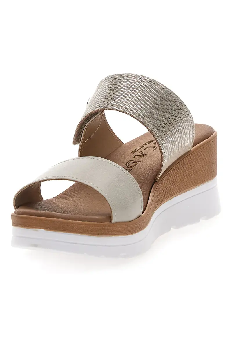 Ciabatte Perla con Zeppa A Contrasto Bianca e Velcro Regolabile PLOCADI 11073143 [PERLA miniatura 3