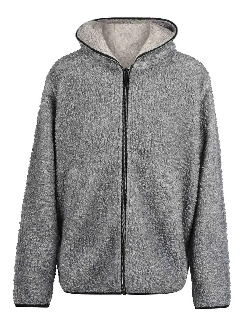 Giacca Teddy Con Zip Grigio