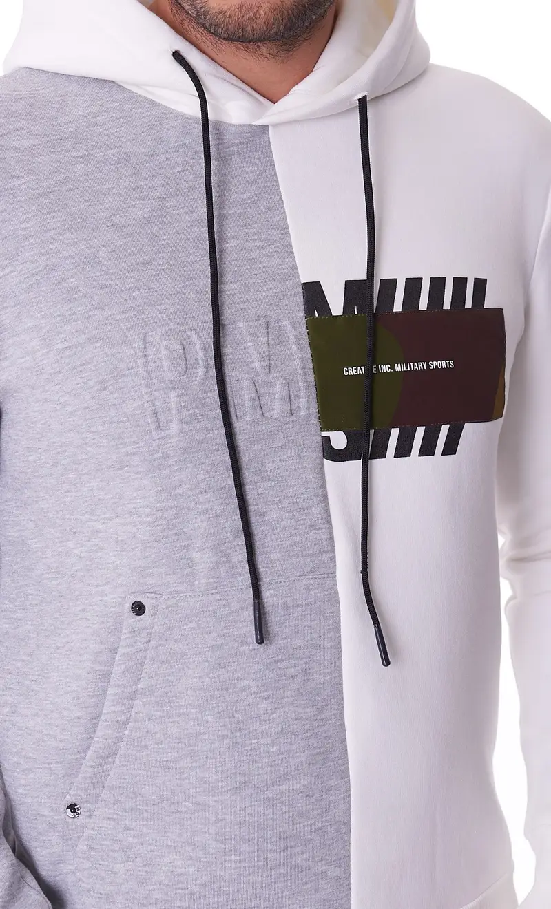 Felpa pmds bicolore con cappuccio, colore bianco miniatura 2