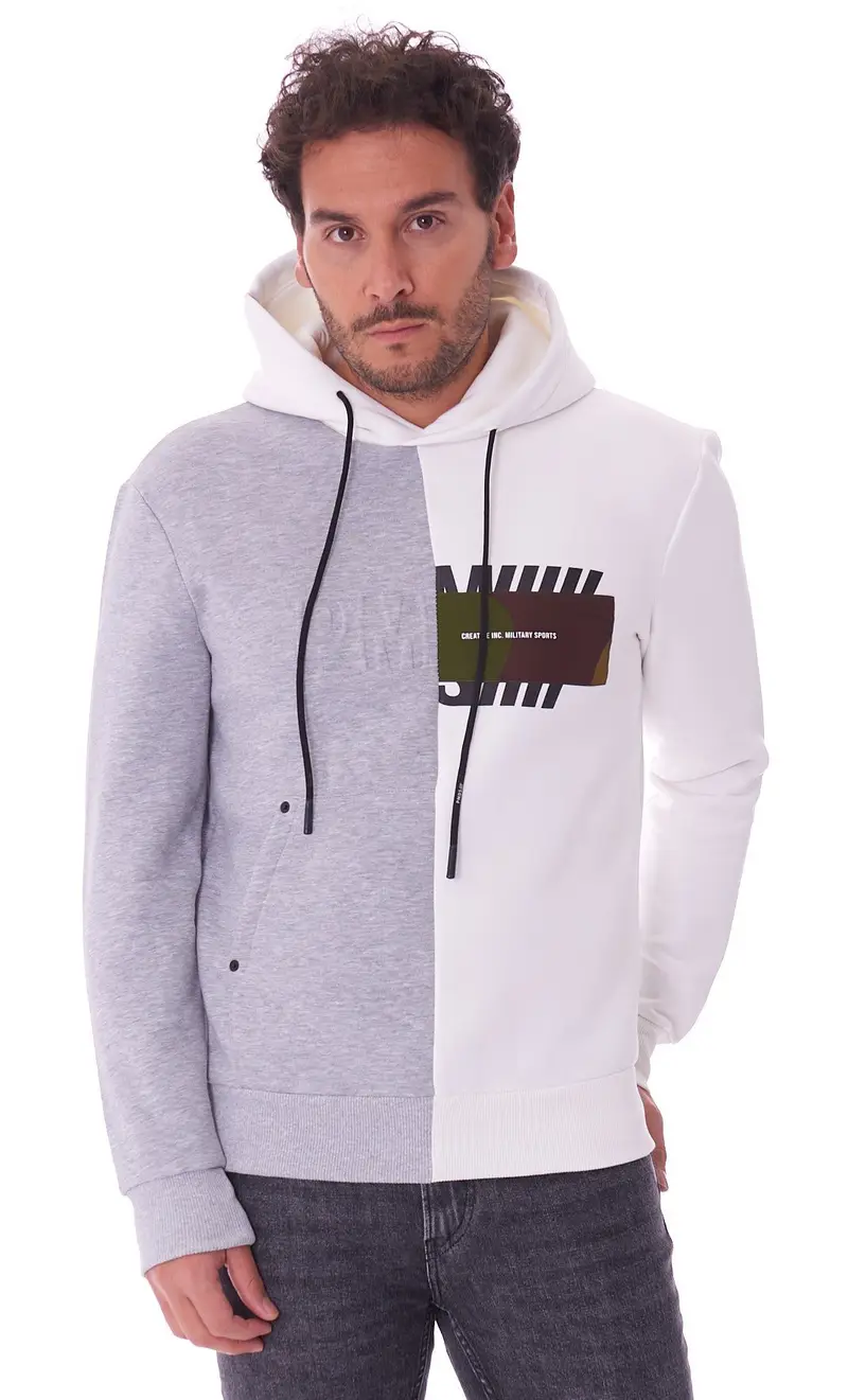 Felpa pmds bicolore con cappuccio, colore bianco