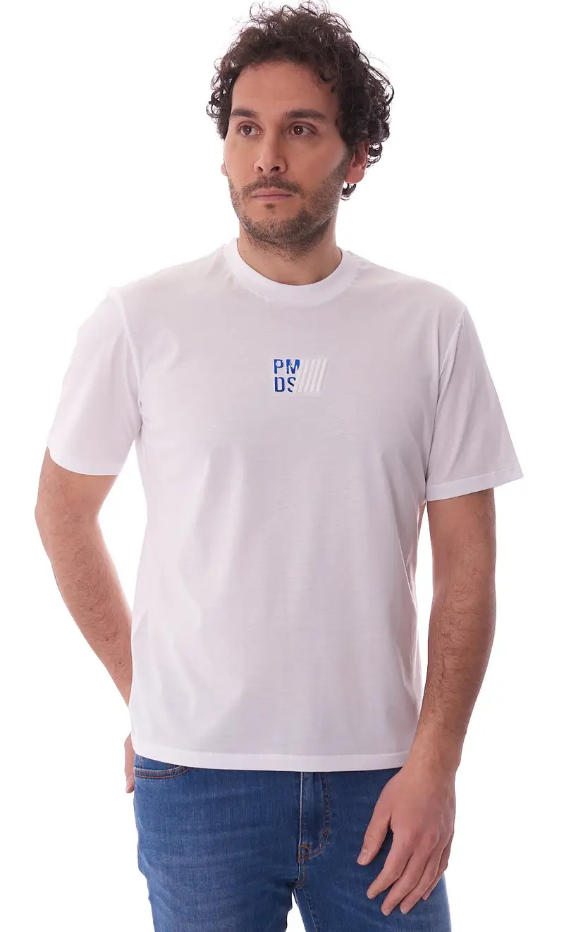 T-shirt pmds bianca con logo in rilievo, colore bianco