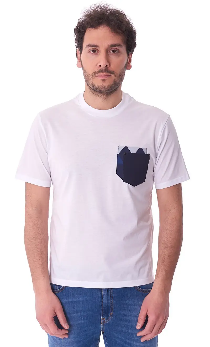 T-shirt pmds bianca con taschino, colore bianco