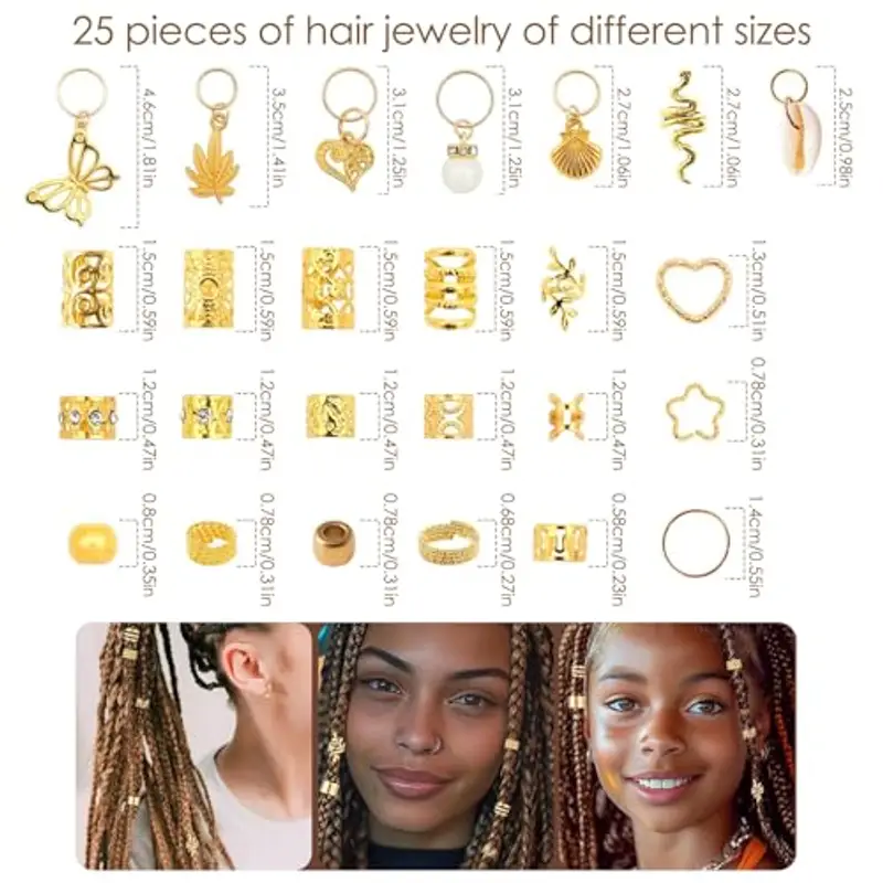 PnxdeobXL 236 Pezzi Gioielli per Capelli, Ciondolo Dreadlock, Gioielli per Capelli Intrecciati, Polsini Metallici per Capelli, Vari Stili di Moda, per Decorare i Capelli di Uomini e Donne miniatura 2